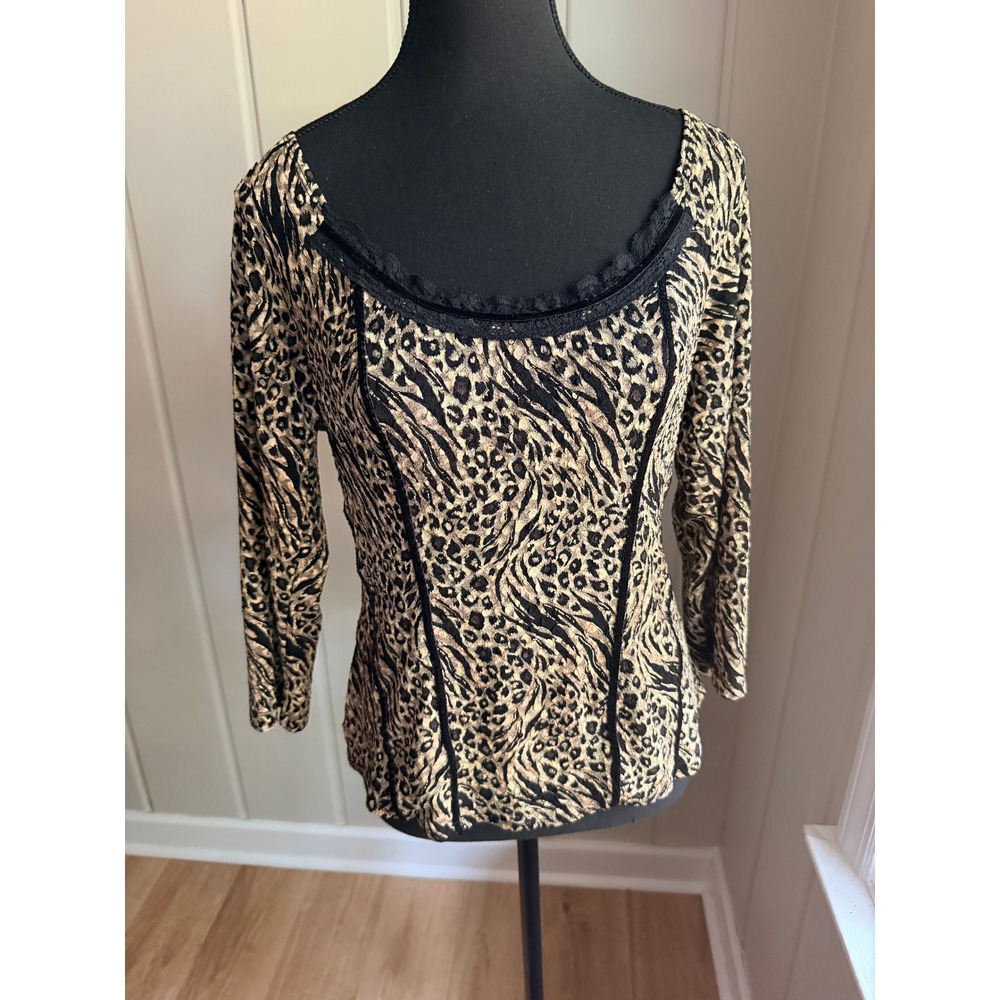 Cato Leopard Zebra Print Slinky Top Lace Trim Mall Goth Indie Sleaze Medium